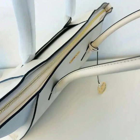 Michael Kors Purse MK Avril Extra-Large Leather and Suede Tote Bag LT Cream - Picture 7 of 11